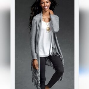 Cabi Prairie Wrap Open Front Fringe Cardigan